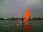 Windsurfing the Starboard Super 12-6 SUP at Lake Bung Taco in Bangkok Thailand