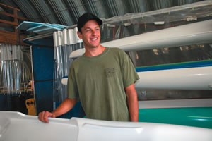 Luke Evslin in the Kamanu Composites shop